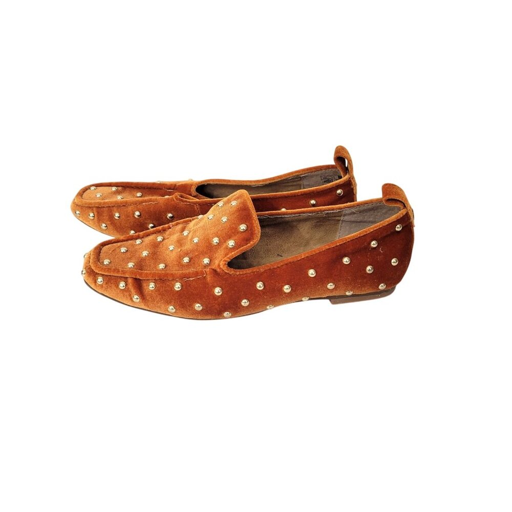 Kelsi Dagger Women's Velvet Loafers Finley Studded Square Toe Flats In Burnt Ora - Picture 7 of 9